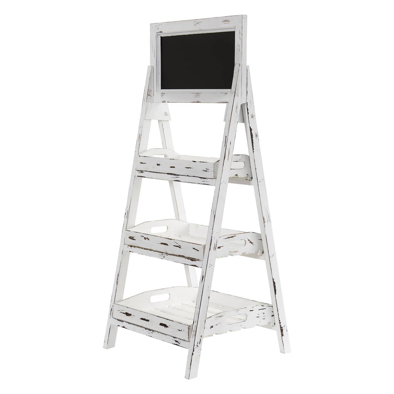 3-Tier White Washed Farmhouse Stand with Chalkboard